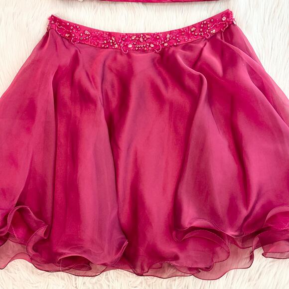 Hannah S 27093 Beaded Two Piece Prom Dress Sparkle Homecoming Skirt Set, Pink - Picture 5 of 11